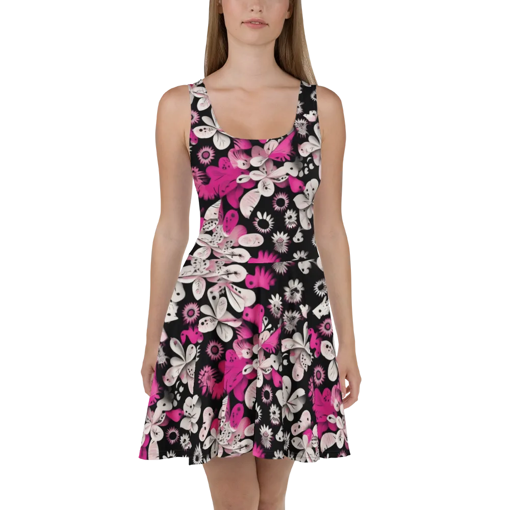 Pink Noir Garden on Skater Dress — Front
