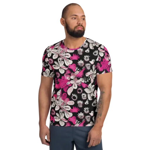 Pink Noir Garden on a Men's Athletic T-Shirt