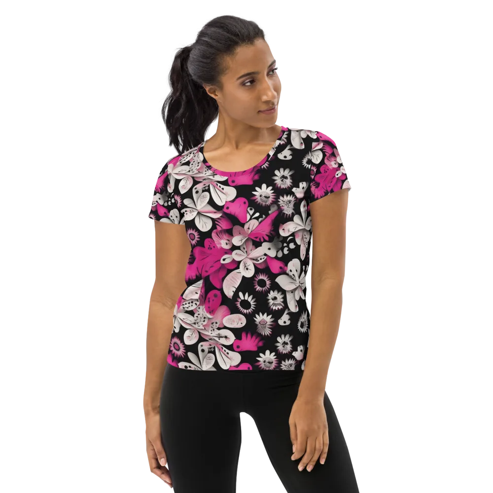 Pink Noir Garden on Women's Athletic T-Shirt — Front