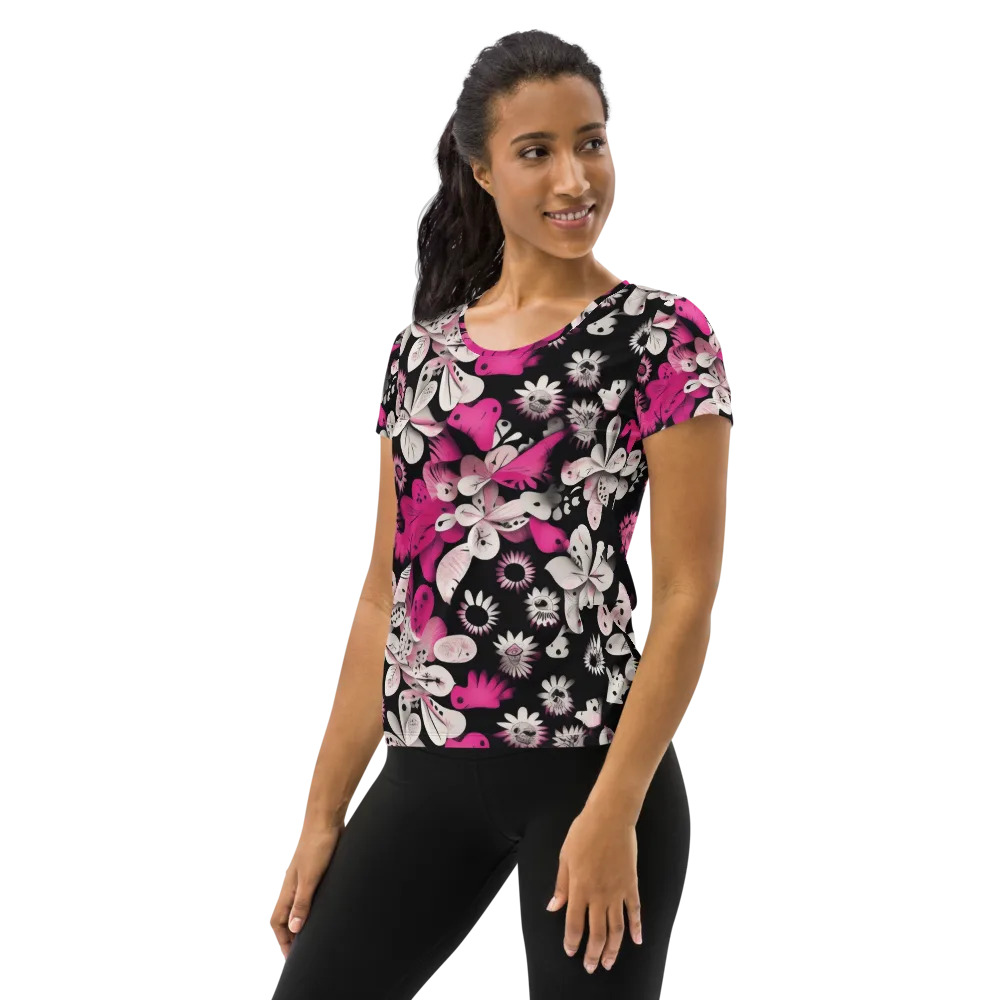 Pink Noir Garden on Women's Athletic T-Shirt — Left