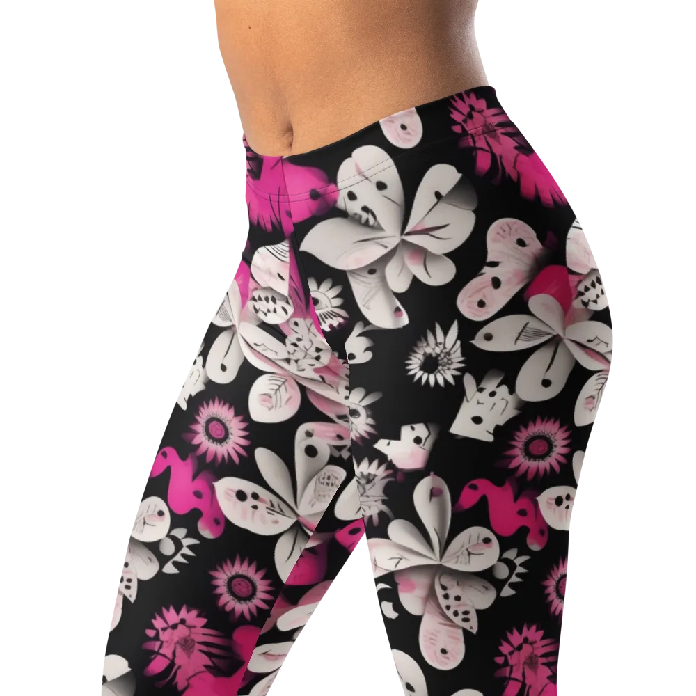 Pink Noir Garden on Leggings — Left Front