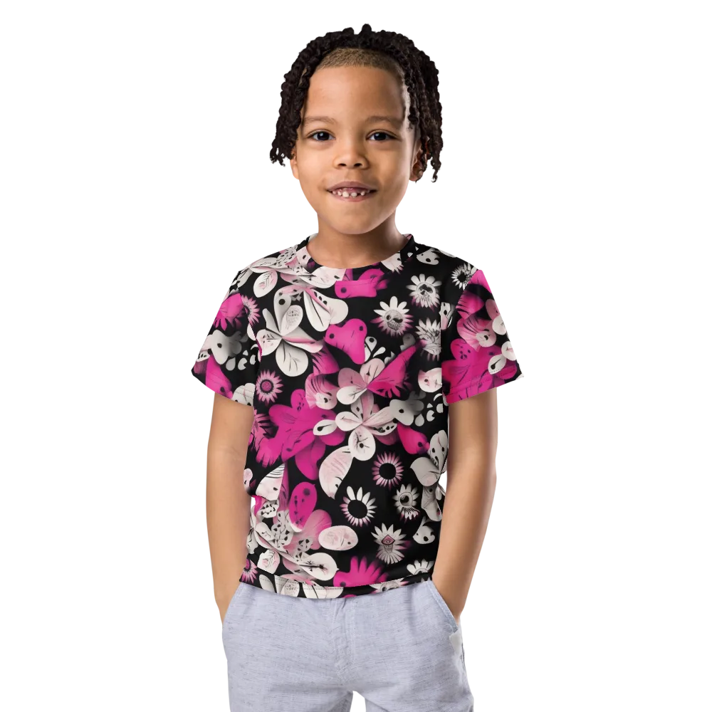 Pink Noir Garden on Kids Crew Neck T-Shirt — Front