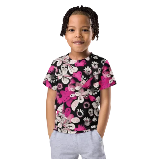 Pink Noir Garden on a Kids Crew Neck T-Shirt
