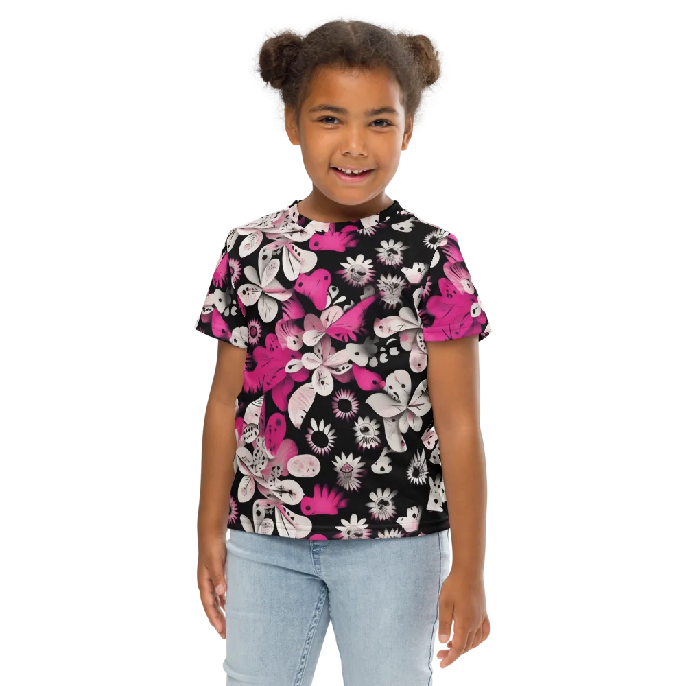Pink Noir Garden on Kids Crew Neck T-Shirt — Front