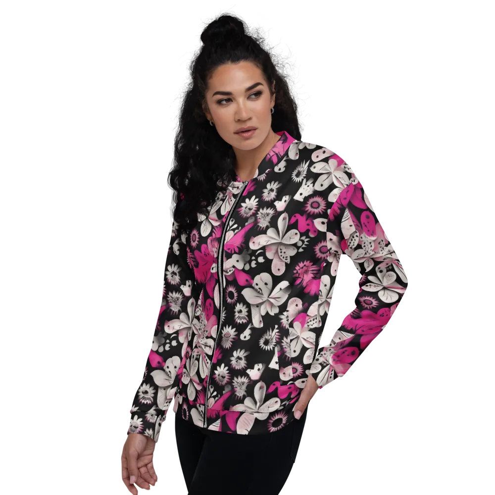 Pink Noir Garden on Bomber Jacket — Left