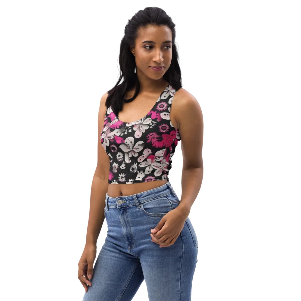 Pink Noir Garden on Crop Top — Left Front