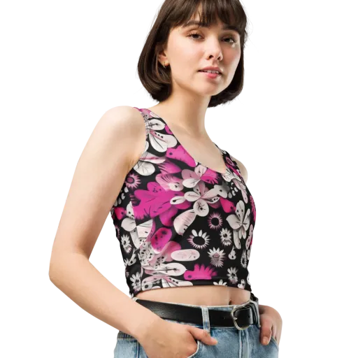 Pink Noir Garden on a Crop Top