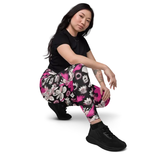 Pink Noir Garden on a Leggings with Pockets