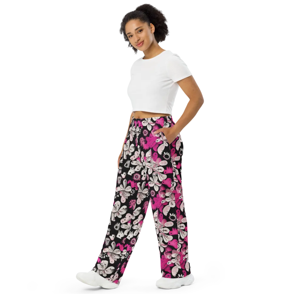 Pink Noir Garden on Wide-Leg Pants — Left Front