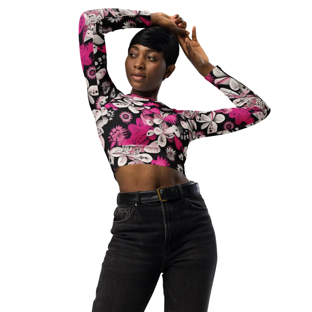 Pink Noir Garden on Long Sleeve Crop Top — Front