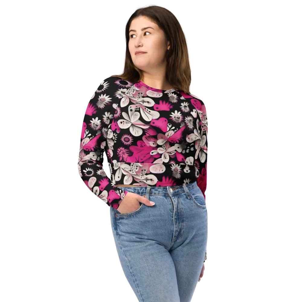 Pink Noir Garden on Long Sleeve Crop Top — Front