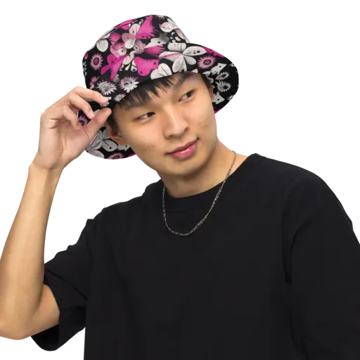 Pink Noir Garden on a Reversible Bucket Hat