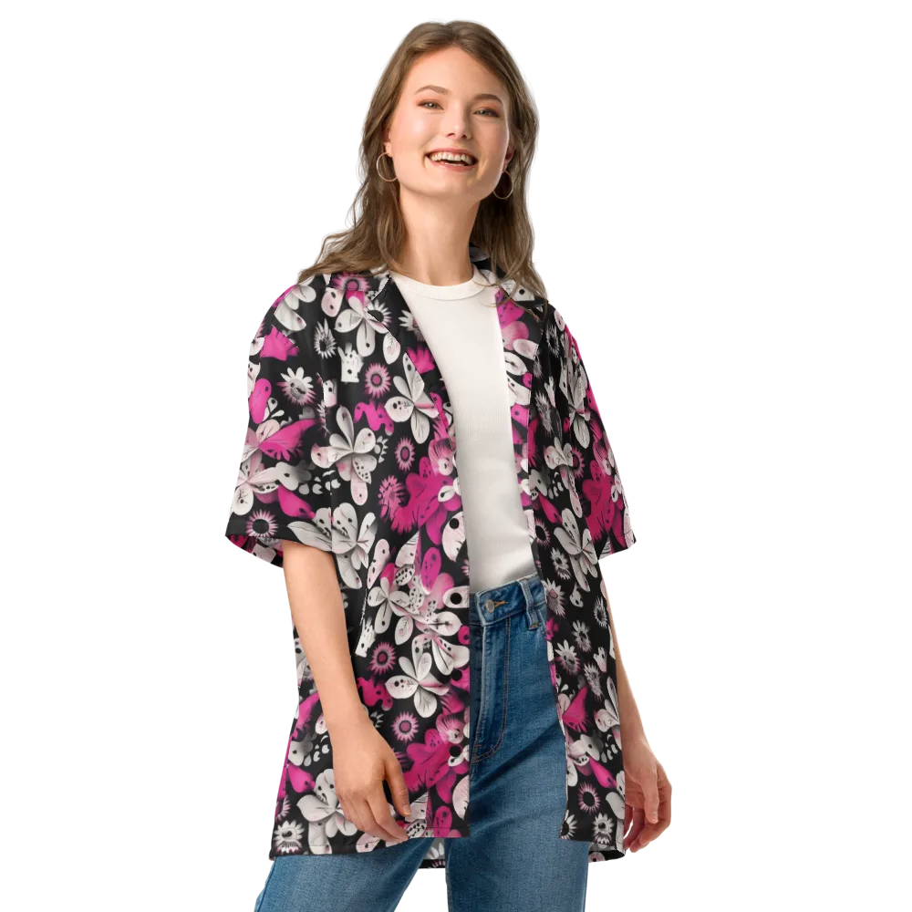 Pink Noir Garden on Button Shirt — Front