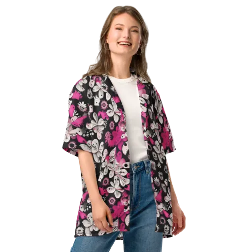 Pink Noir Garden on a Button Shirt