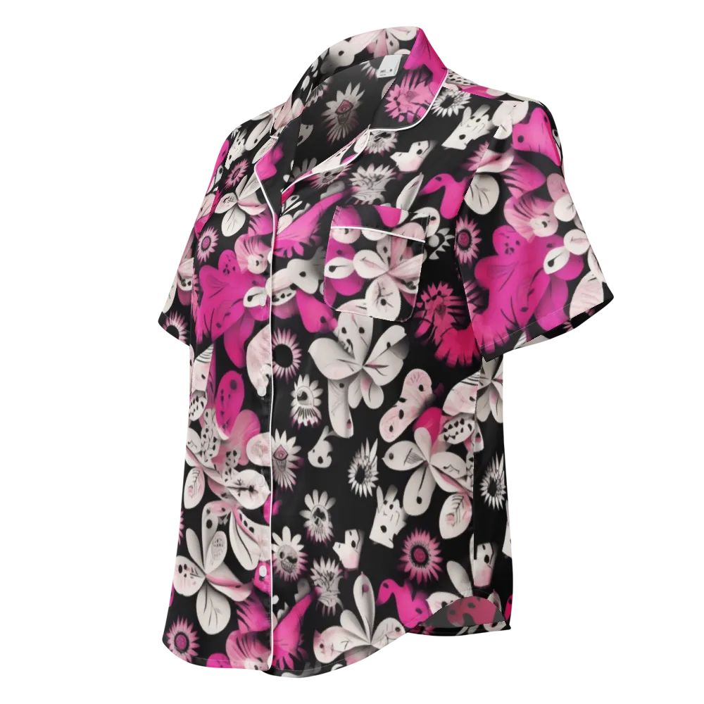Pink Noir Garden on Women's Short Sleeve Pajama Top — Left Front