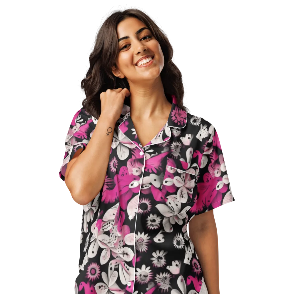 Pink Noir Garden on Women's Short Sleeve Pajama Top — Front