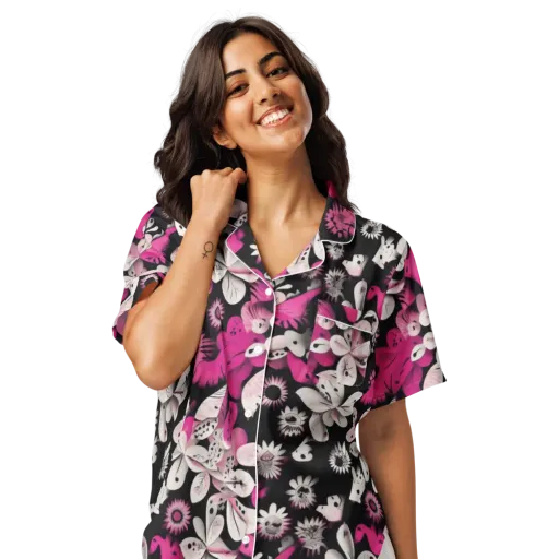 Pink Noir Garden on a Women's Short Sleeve Pajama Top
