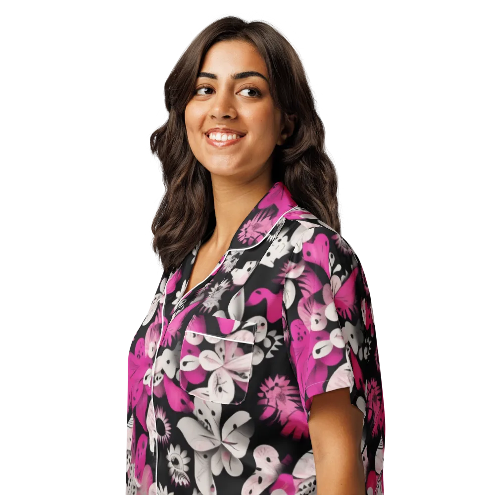Pink Noir Garden on Women's Short Sleeve Pajama Top — Left Front