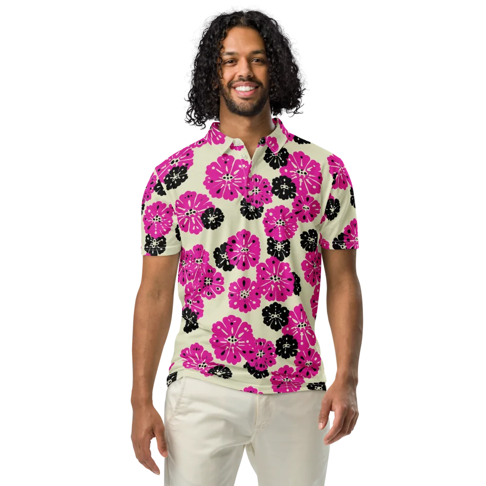 Fuchsia Static on Men's Slim Fit Polo Shirt — Front