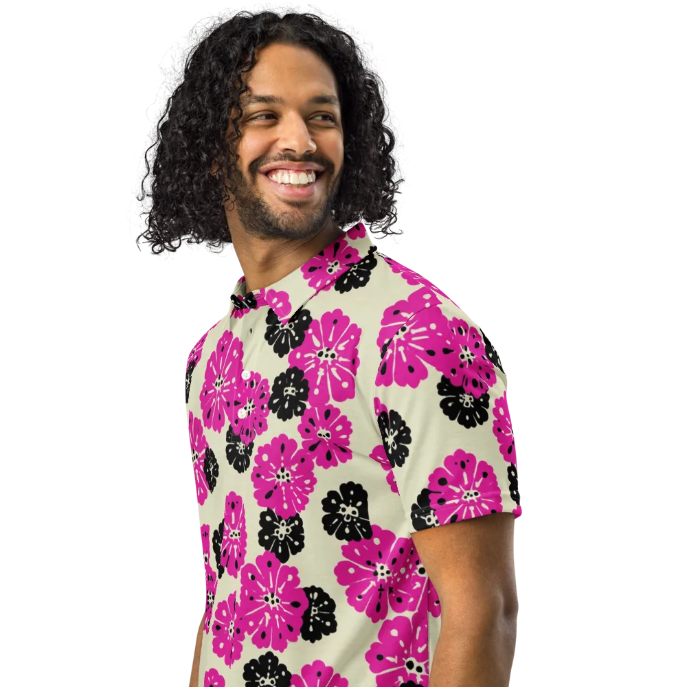 Fuchsia Static on Men's Slim Fit Polo Shirt — Left Front