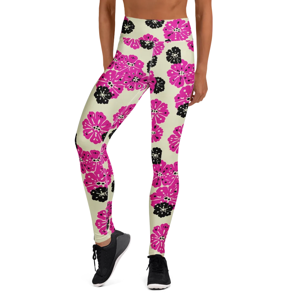 Fuchsia Static on Yoga Leggings — Front