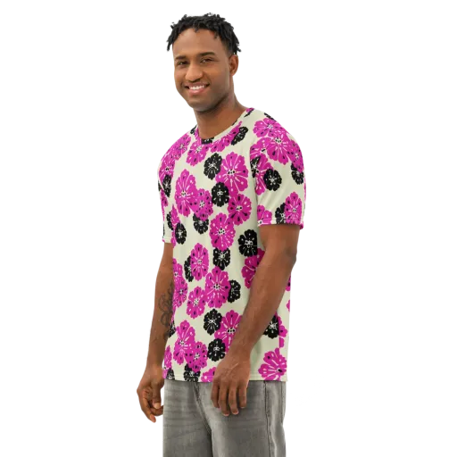 Fuchsia Static on a Men's Cotton Crew Neck T-Shirt
