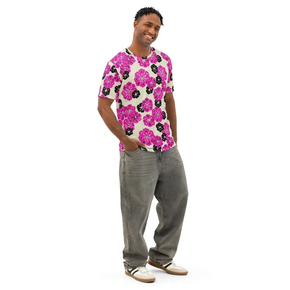 Fuchsia Static on Men's Cotton Crew Neck T-Shirt — Right Front