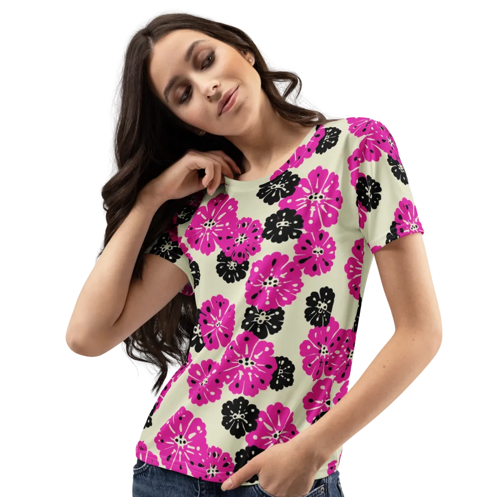 Fuchsia Static on Women's Crew Neck T-Shirt — Left Front