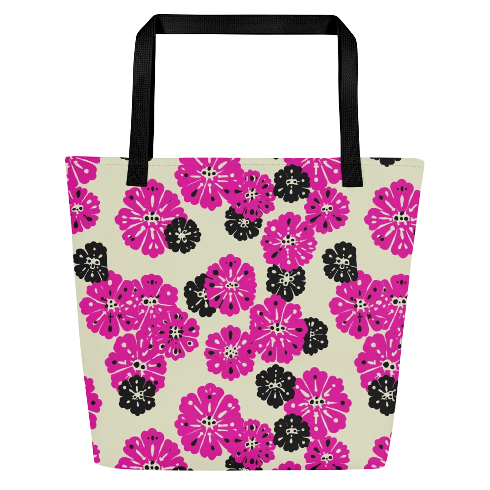 Fuchsia Static on Large Tote Bag W/ Pocket — Front