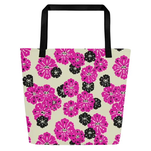 Fuchsia Static on a Large Tote Bag W/ Pocket