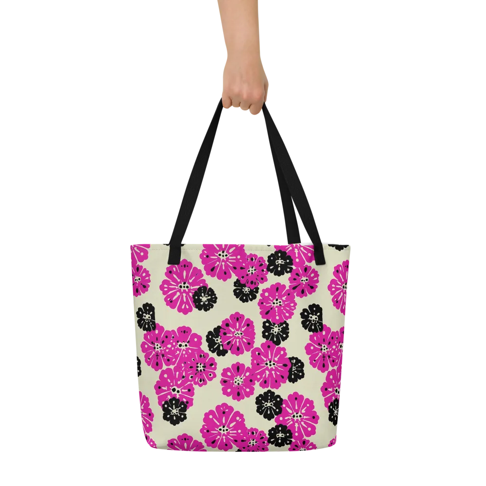 Fuchsia Static on Large Tote Bag W/ Pocket — Front