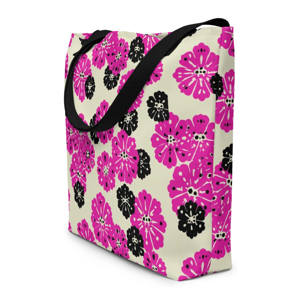 Fuchsia Static on Large Tote Bag W/ Pocket — Front