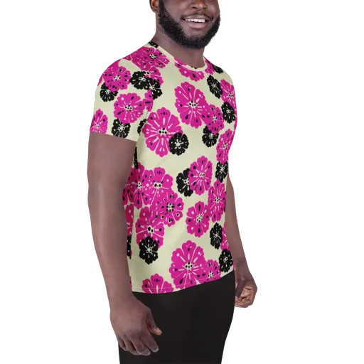 Fuchsia Static on a Men's Athletic T-Shirt