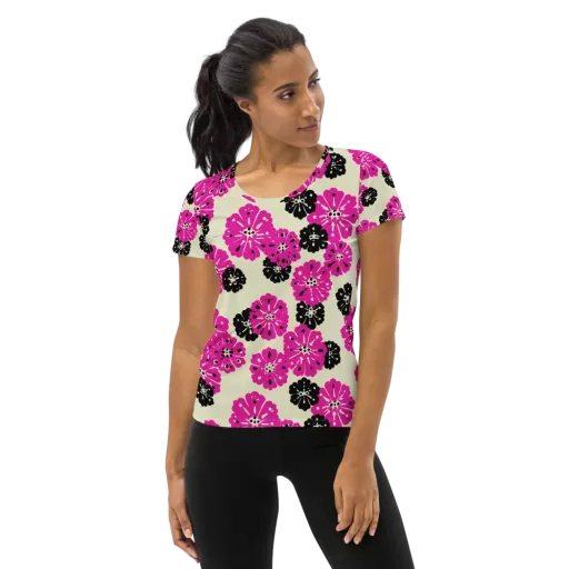Fuchsia Static on a Women's Athletic T-Shirt