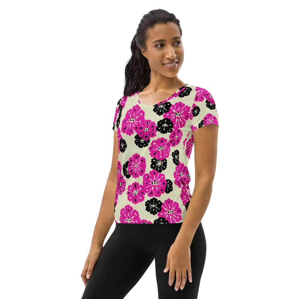 Fuchsia Static on Women's Athletic T-Shirt — Left
