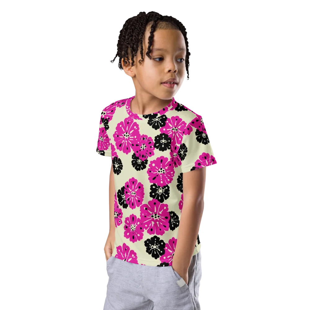 Fuchsia Static on Kids Crew Neck T-Shirt — Left Front