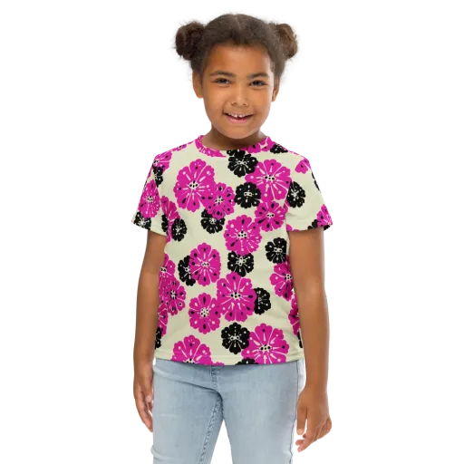 Fuchsia Static on a Kids Crew Neck T-Shirt
