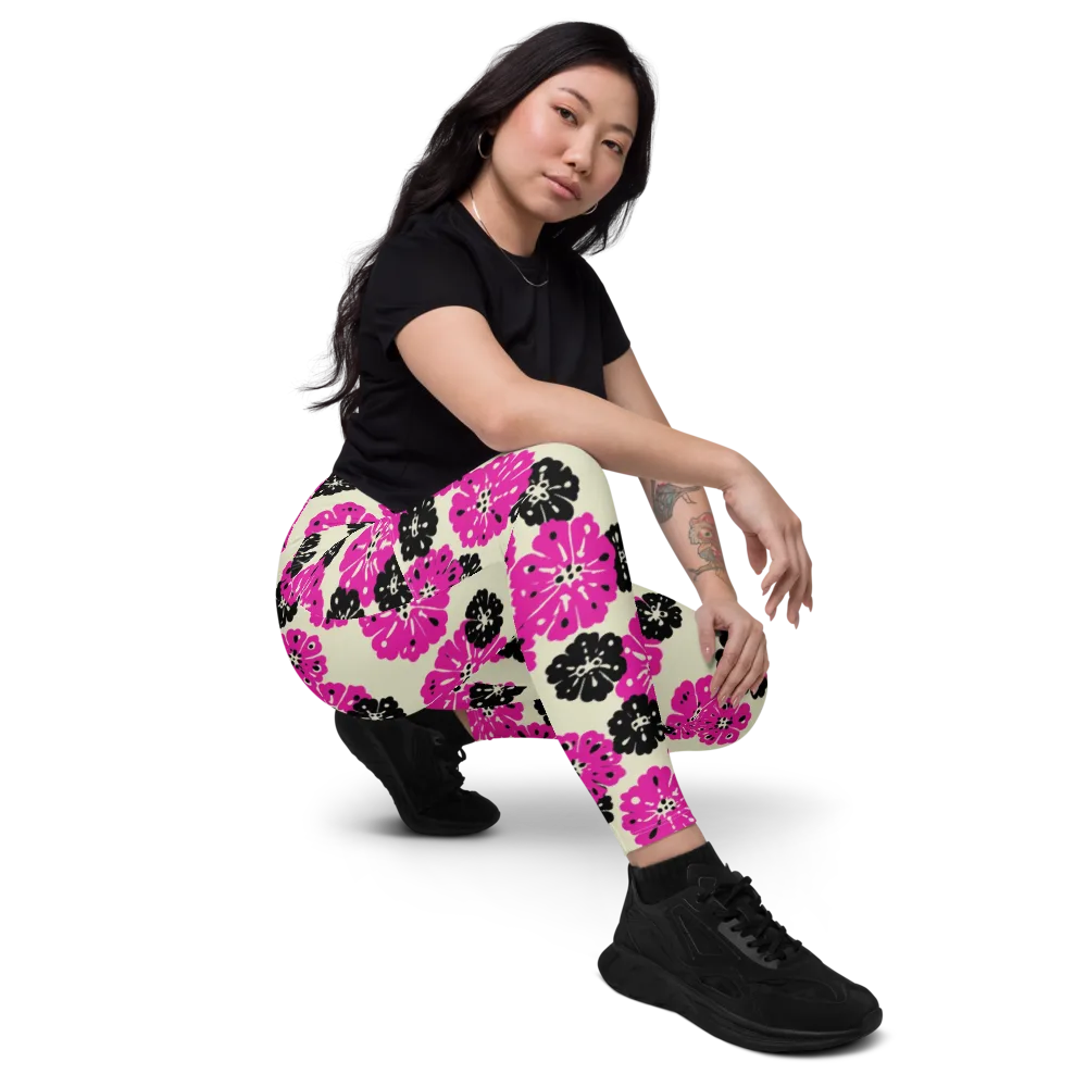 Fuchsia Static on Leggings with Pockets — Right Front