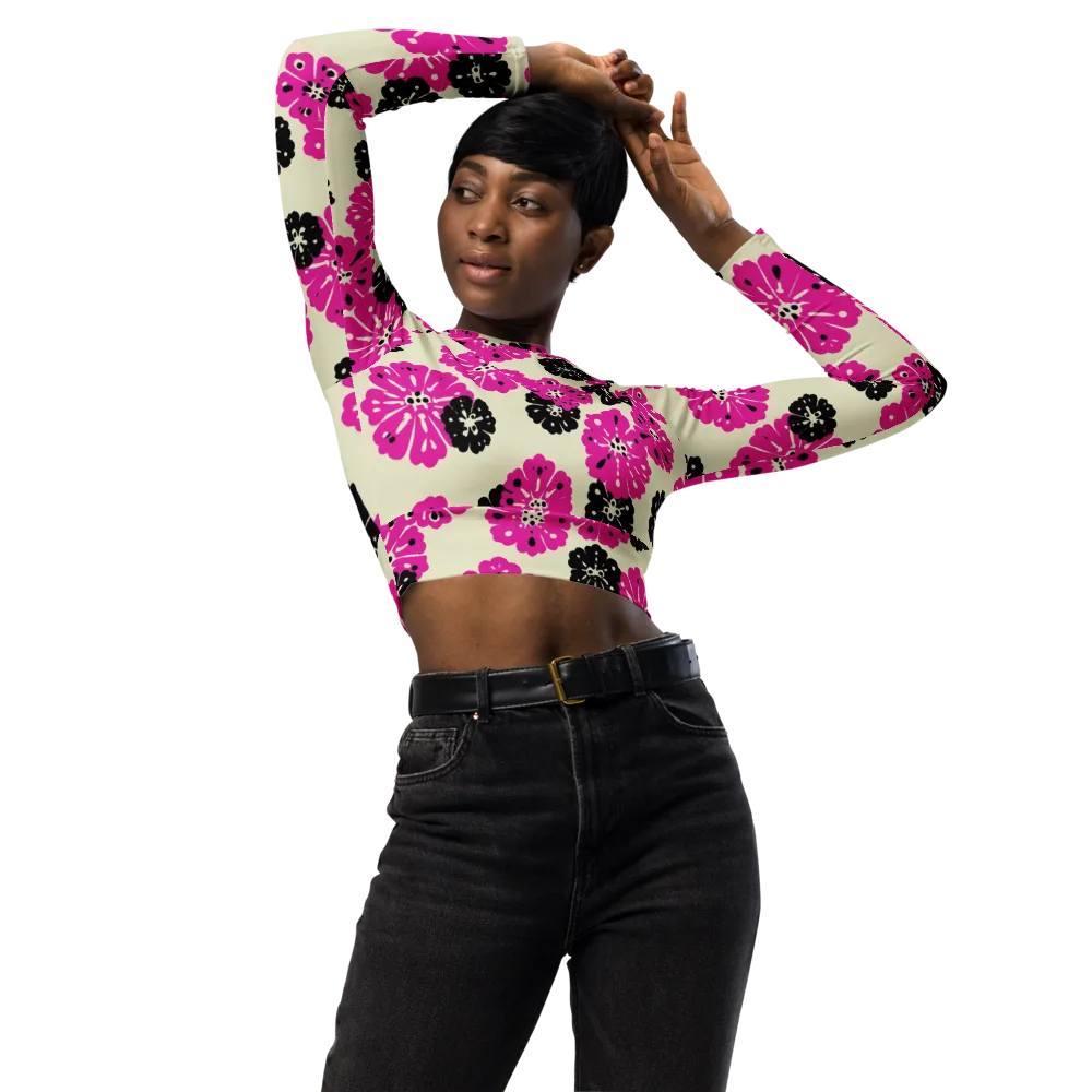 Fuchsia Static on Long Sleeve Crop Top — Front