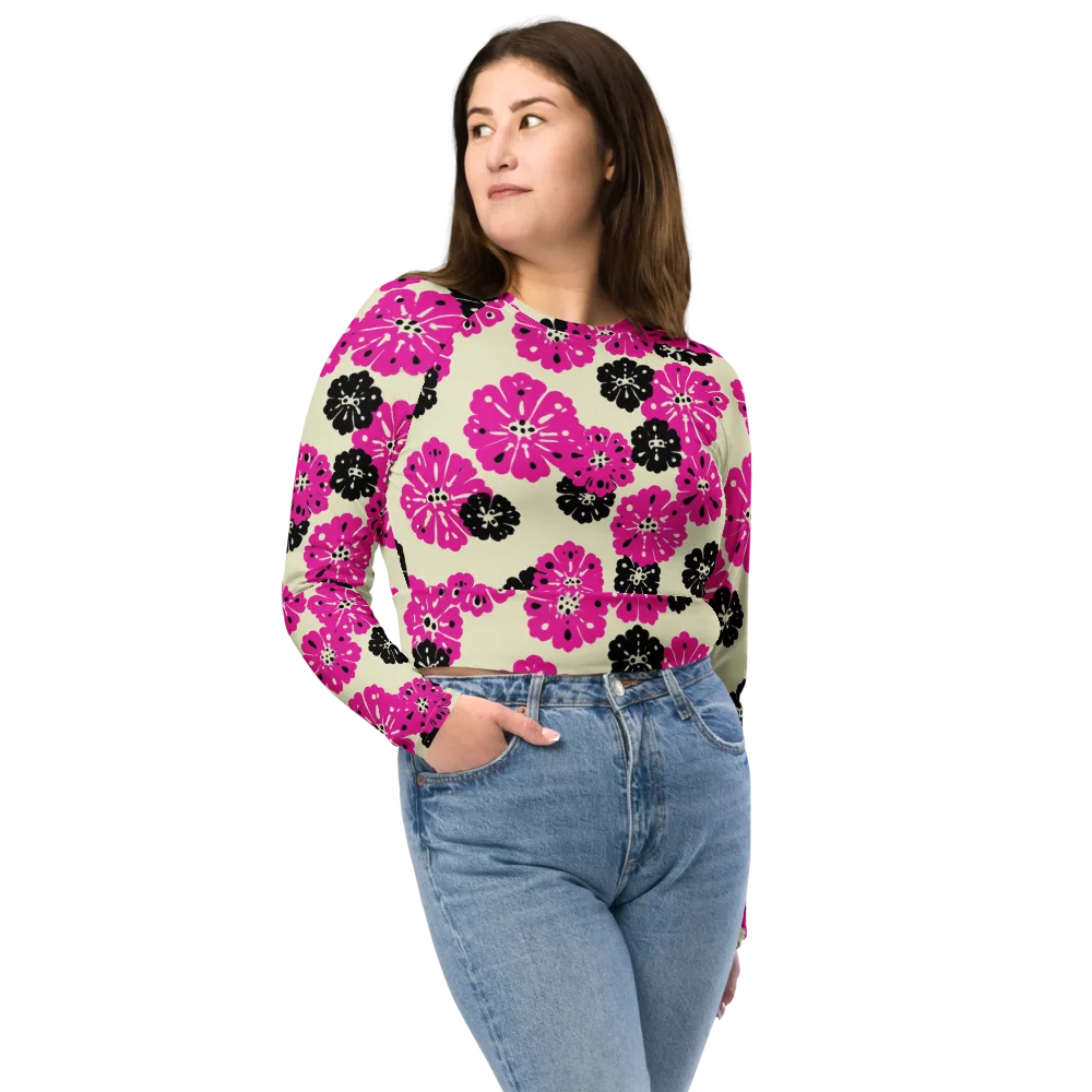 Fuchsia Static on Long Sleeve Crop Top — Front