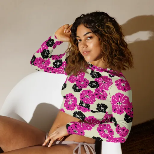 Fuchsia Static on a Long Sleeve Crop Top