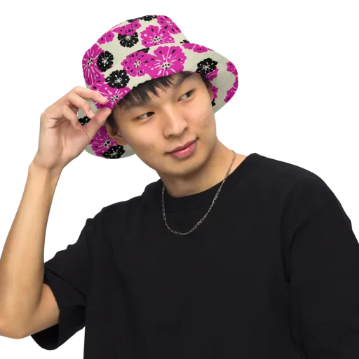 Fuchsia Static on a Reversible Bucket Hat