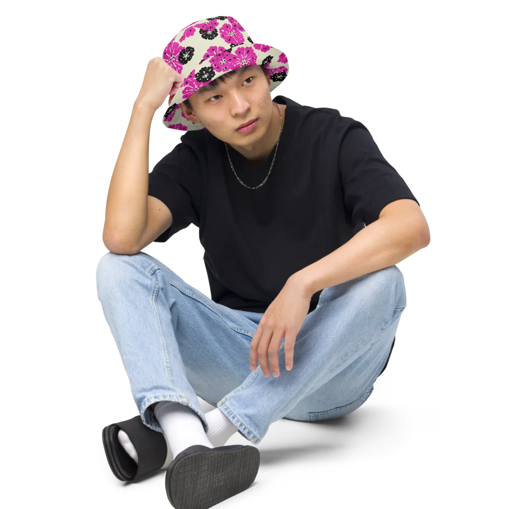 Fuchsia Static on Reversible Bucket Hat — Front 2 Inside