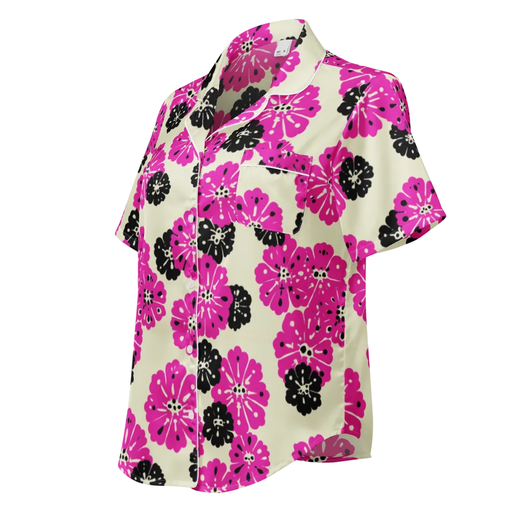 Fuchsia Static on Women's Short Sleeve Pajama Top — Left Front