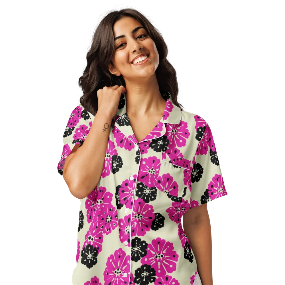 Fuchsia Static on Women's Short Sleeve Pajama Top — Front