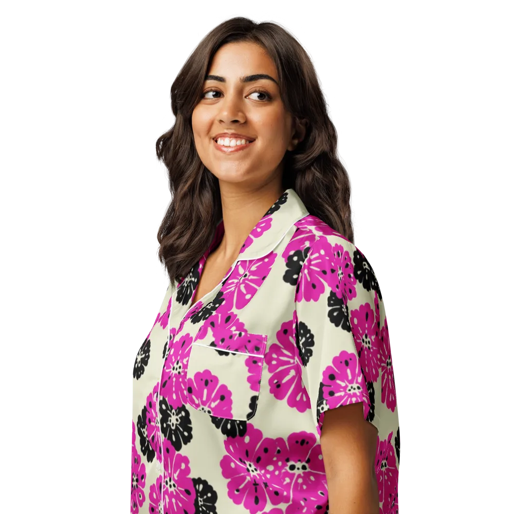 Fuchsia Static on Women's Short Sleeve Pajama Top — Left Front