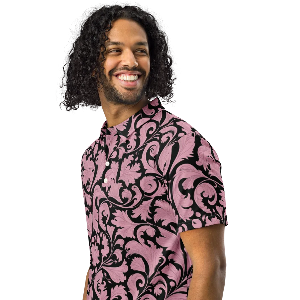 Pink Baroque on Men's Slim Fit Polo Shirt — Left Front