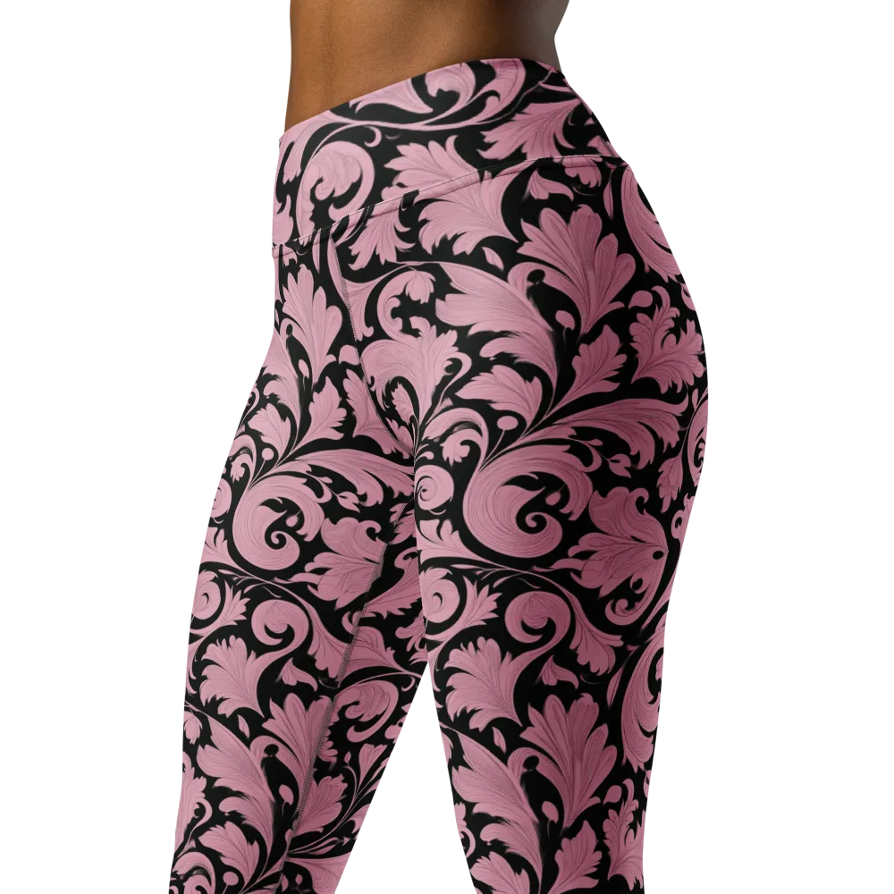 Pink Baroque on Yoga Leggings — Left Front