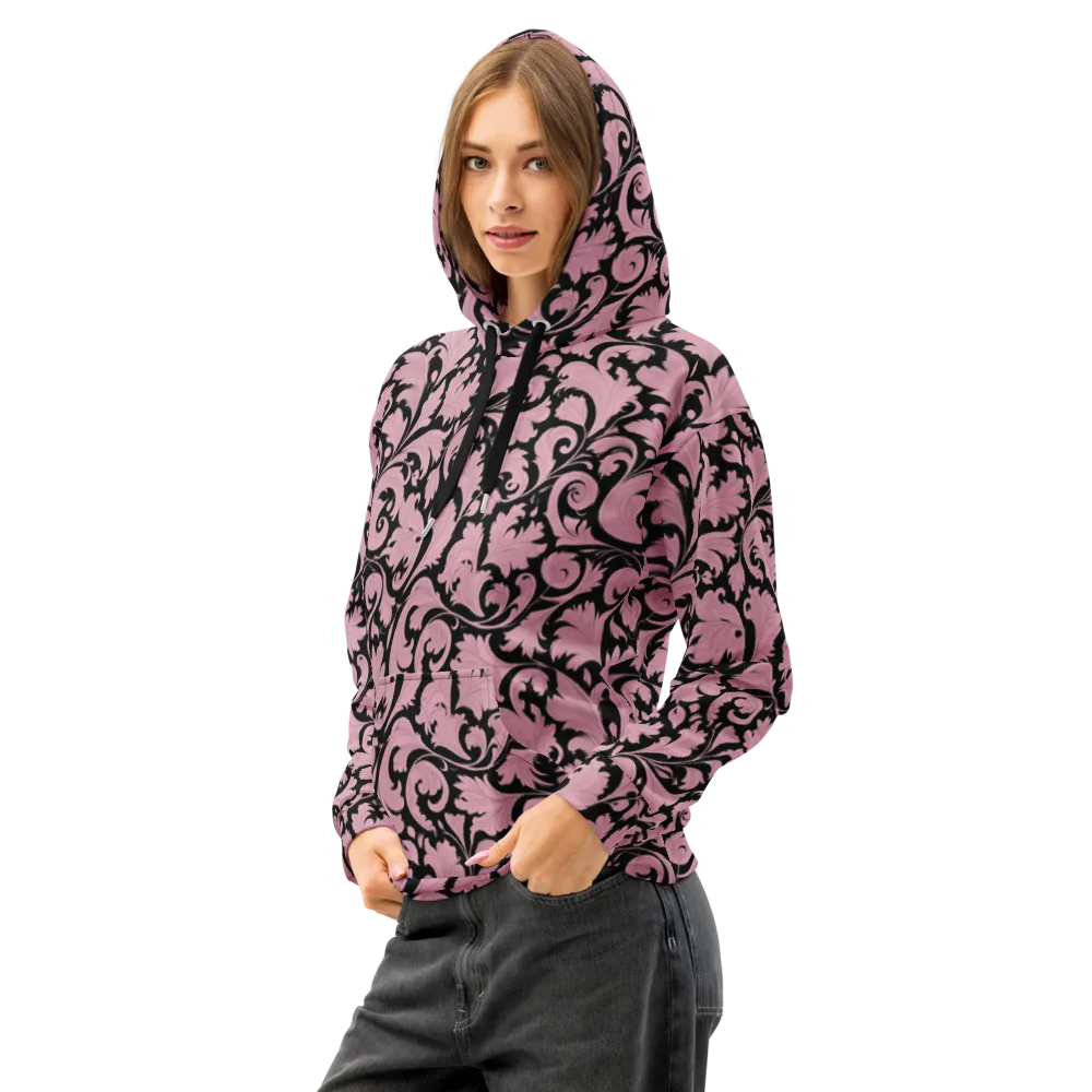 Pink Baroque on Cotton Hoodie — Left Front