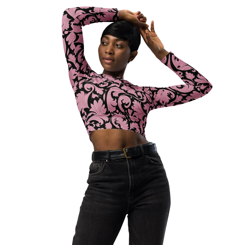 Pink Baroque on Long Sleeve Crop Top — Front